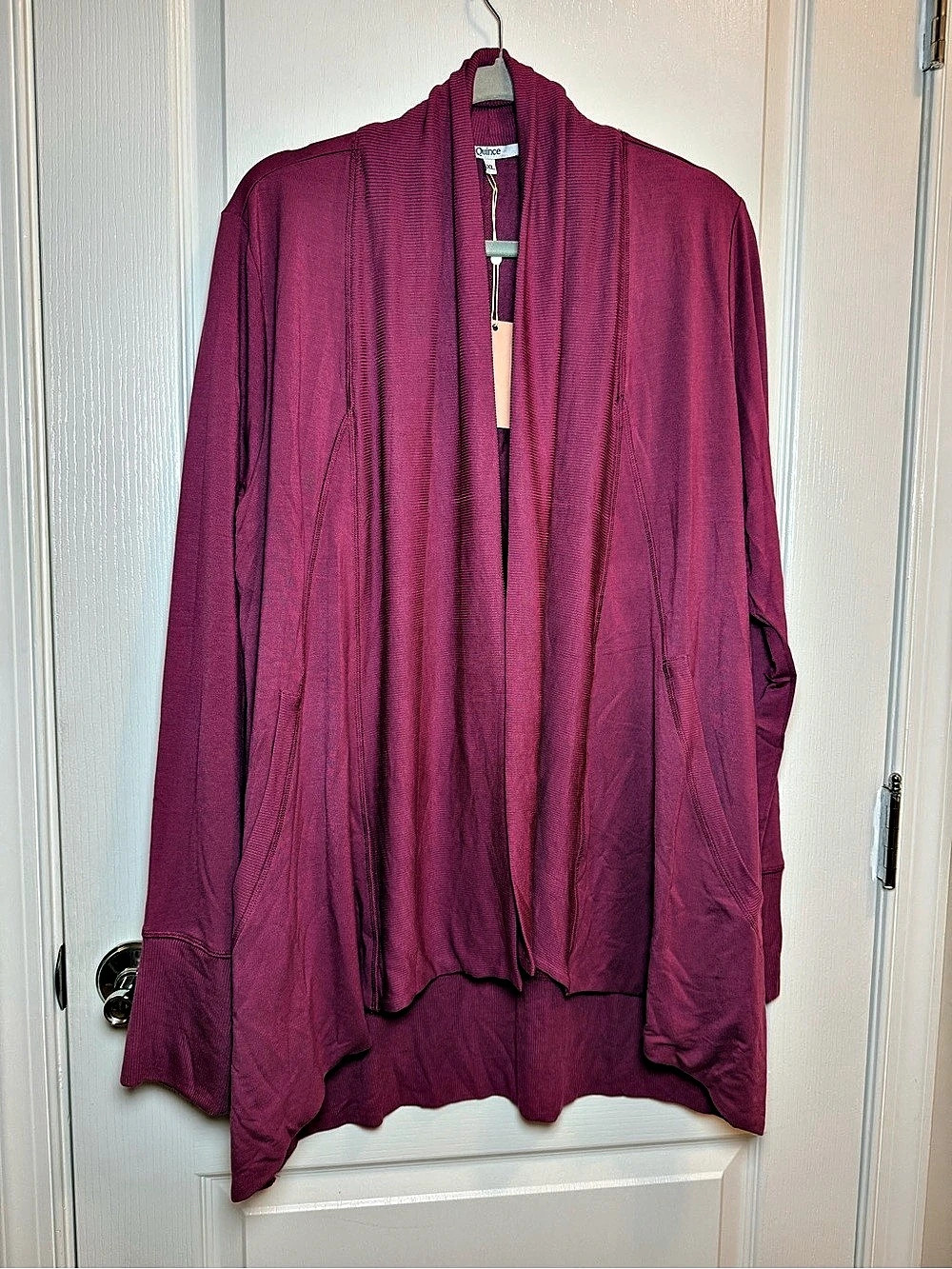 NWT Quince French Terry Modal Cardigan XL Berry Mauve Open Front Longline
